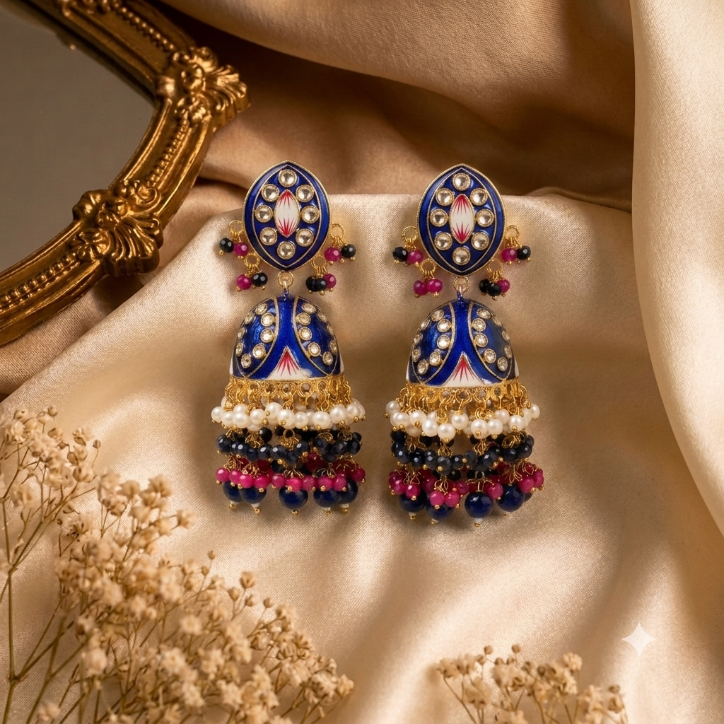 Zarvika Hand Painted Meenakari Earrings with Kundan