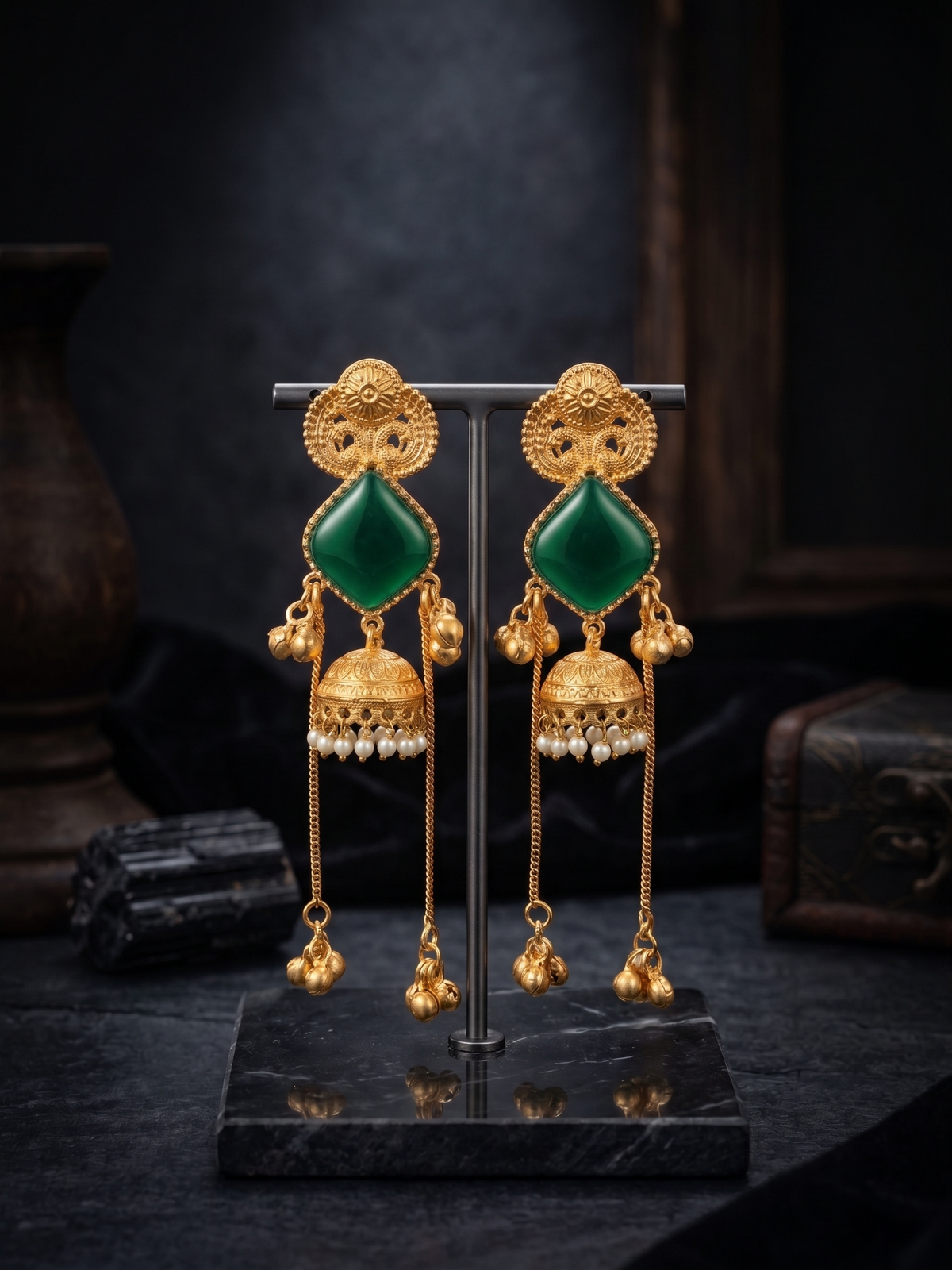 Zarvika Golden Kashmiri Earrings with Emerald