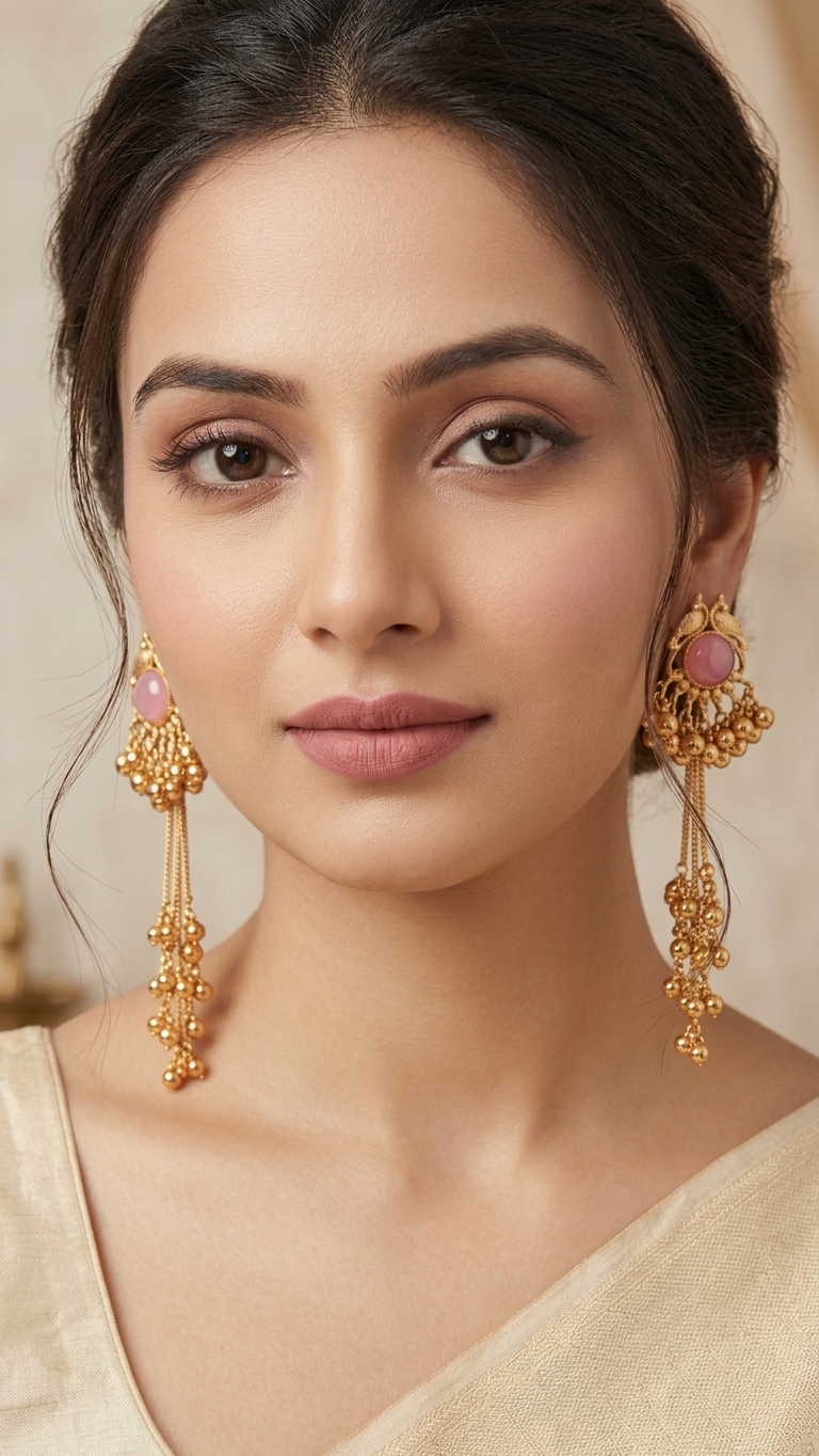 Zarvika Kashmiri Gold Mayur Chandelier Earrings with Hanging Ghungroo