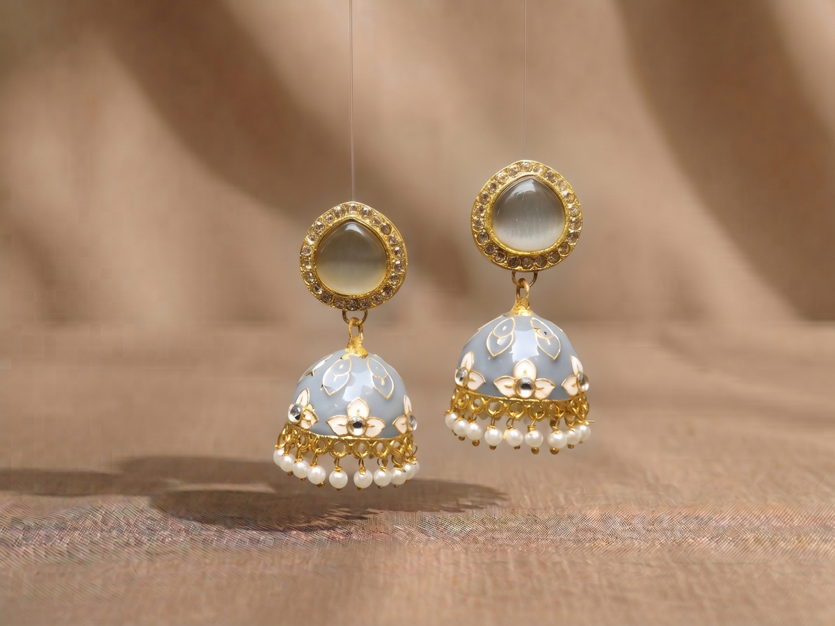 Zarvika Halo Cabochon Jaipuri Hand Painted Meenakari Jhumkas
