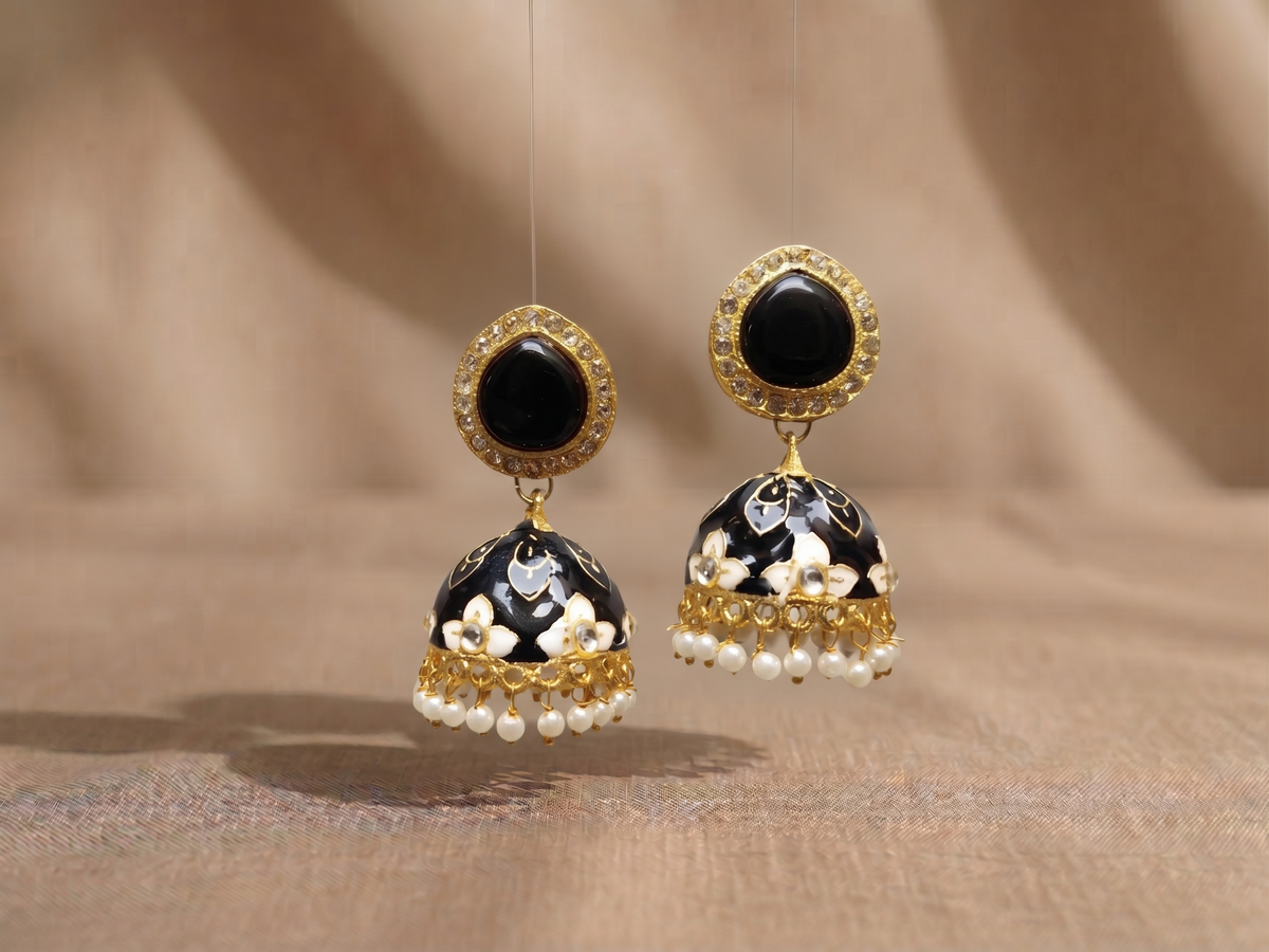 Zarvika Halo Cabochon Jaipuri Hand Painted Meenakari Jhumkas