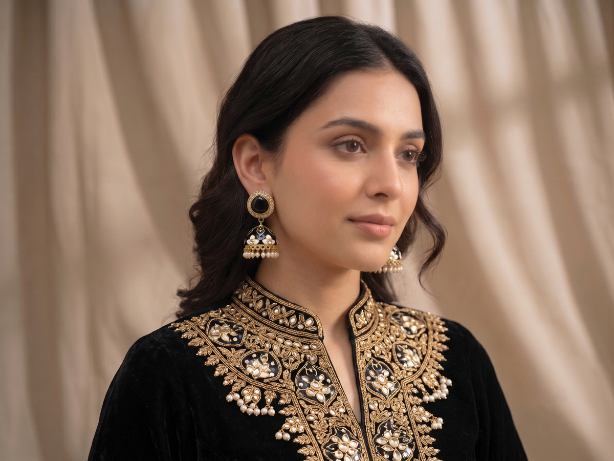 Zarvika Halo Cabochon Jaipuri Hand Painted Meenakari Jhumkas