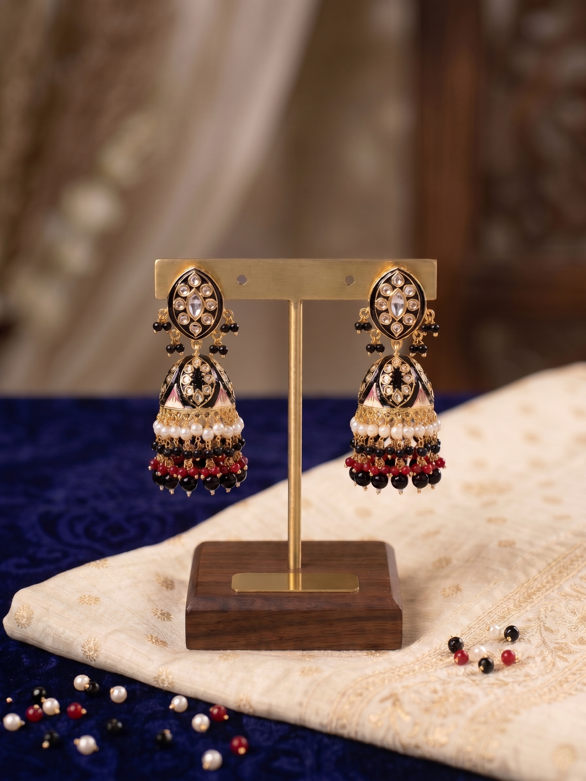 Zarvika Jaipuri Hand painted Meenakari Earrings with Kundan