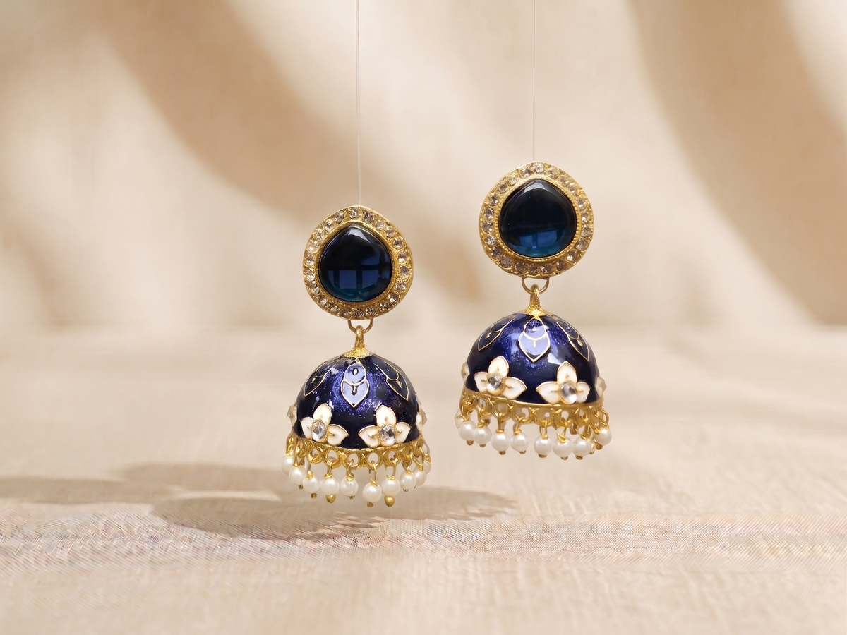 Zarvika Halo Cabochon Jaipuri Hand Painted Meenakari Jhumkas