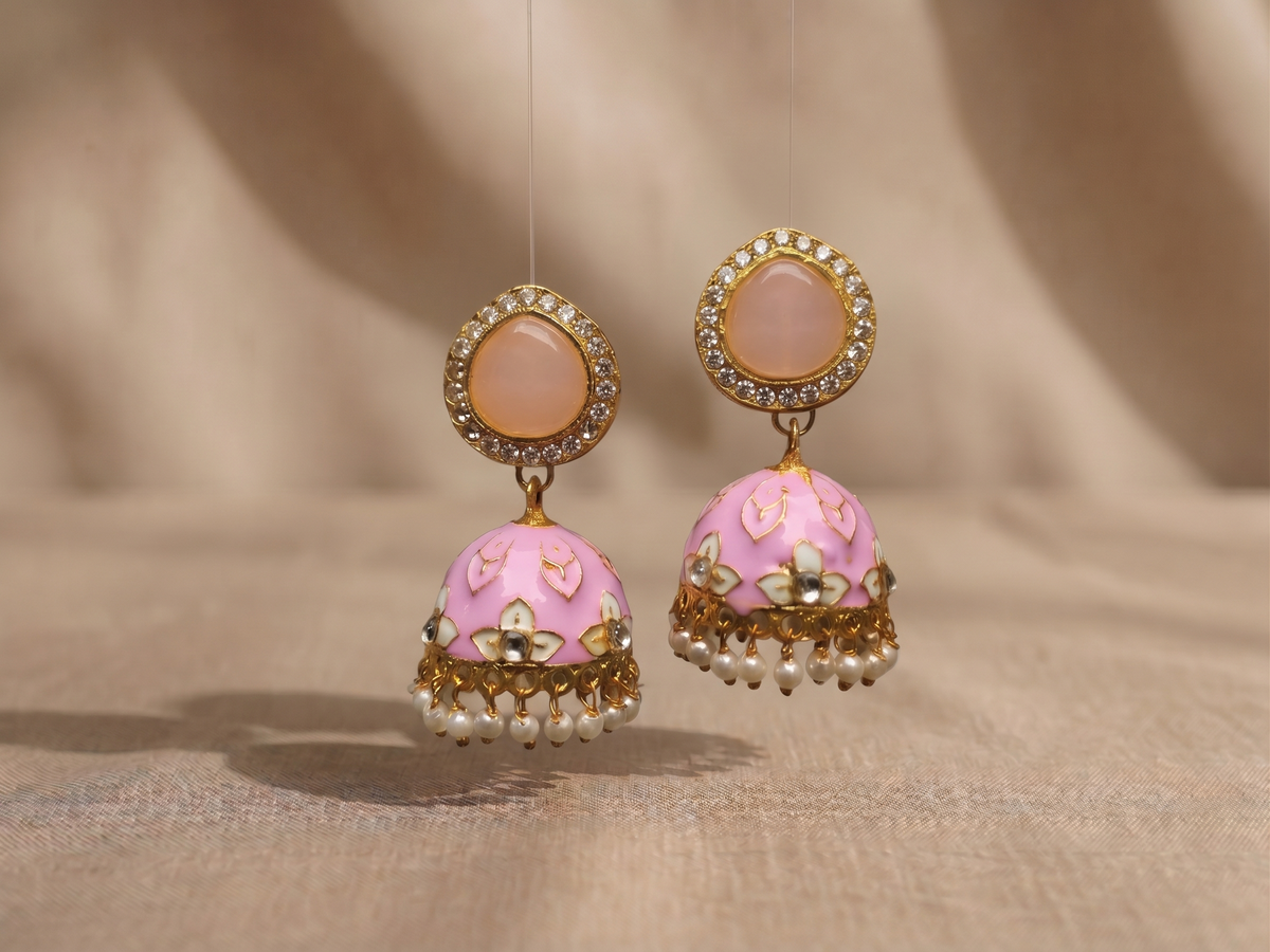 Zarvika Halo Cabochon Jaipuri Hand Painted Meenakari Jhumkas