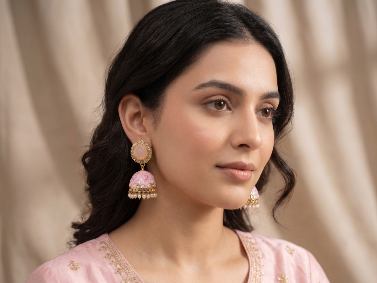 Zarvika Halo Cabochon Jaipuri Hand Painted Meenakari Jhumkas