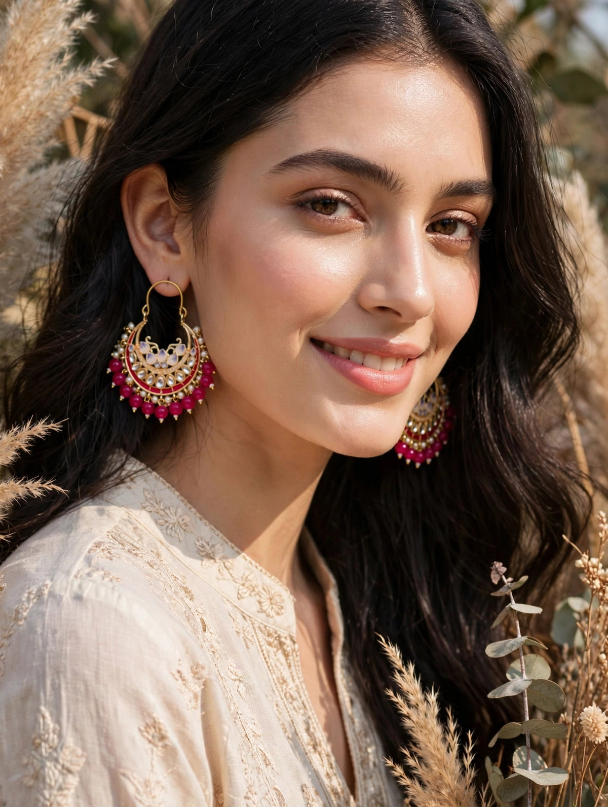 Zarvika Jaipuri Meenakari Chandbalis with Kundan