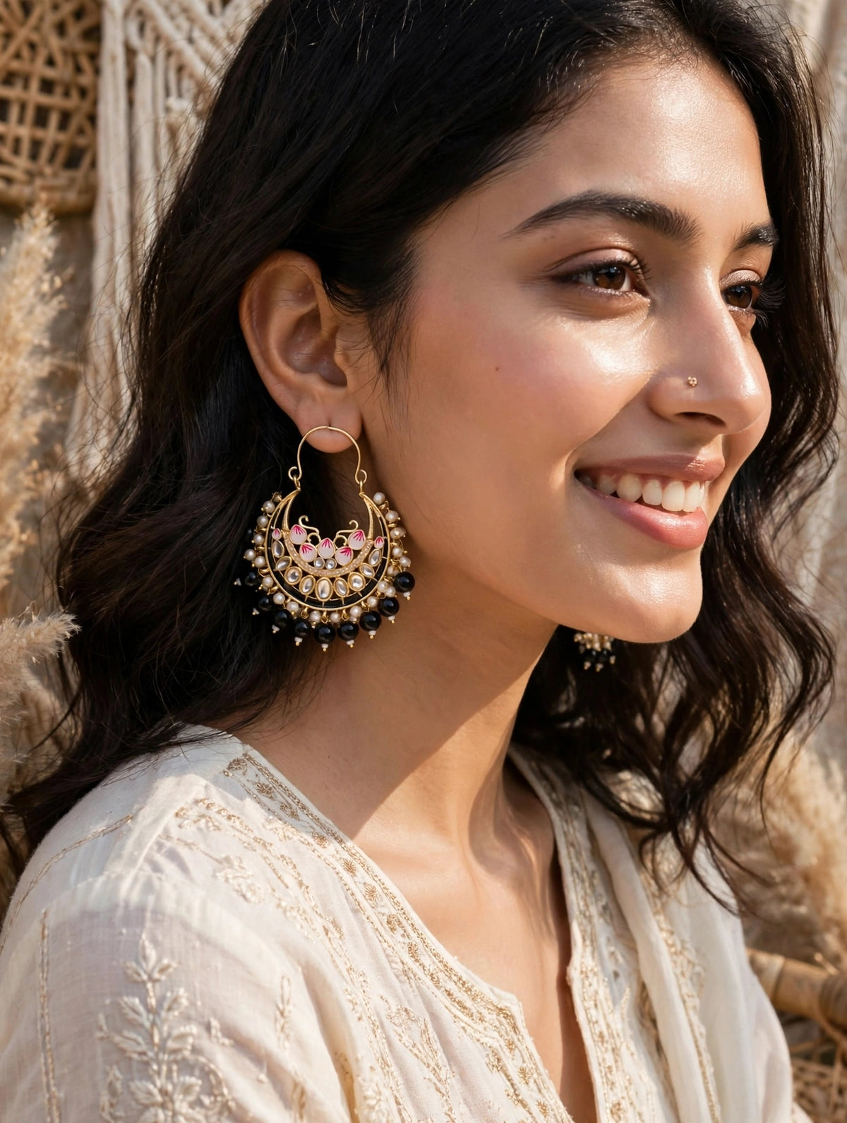 Zarvika Jaipuri Meenakari Chandbalis with Kundan