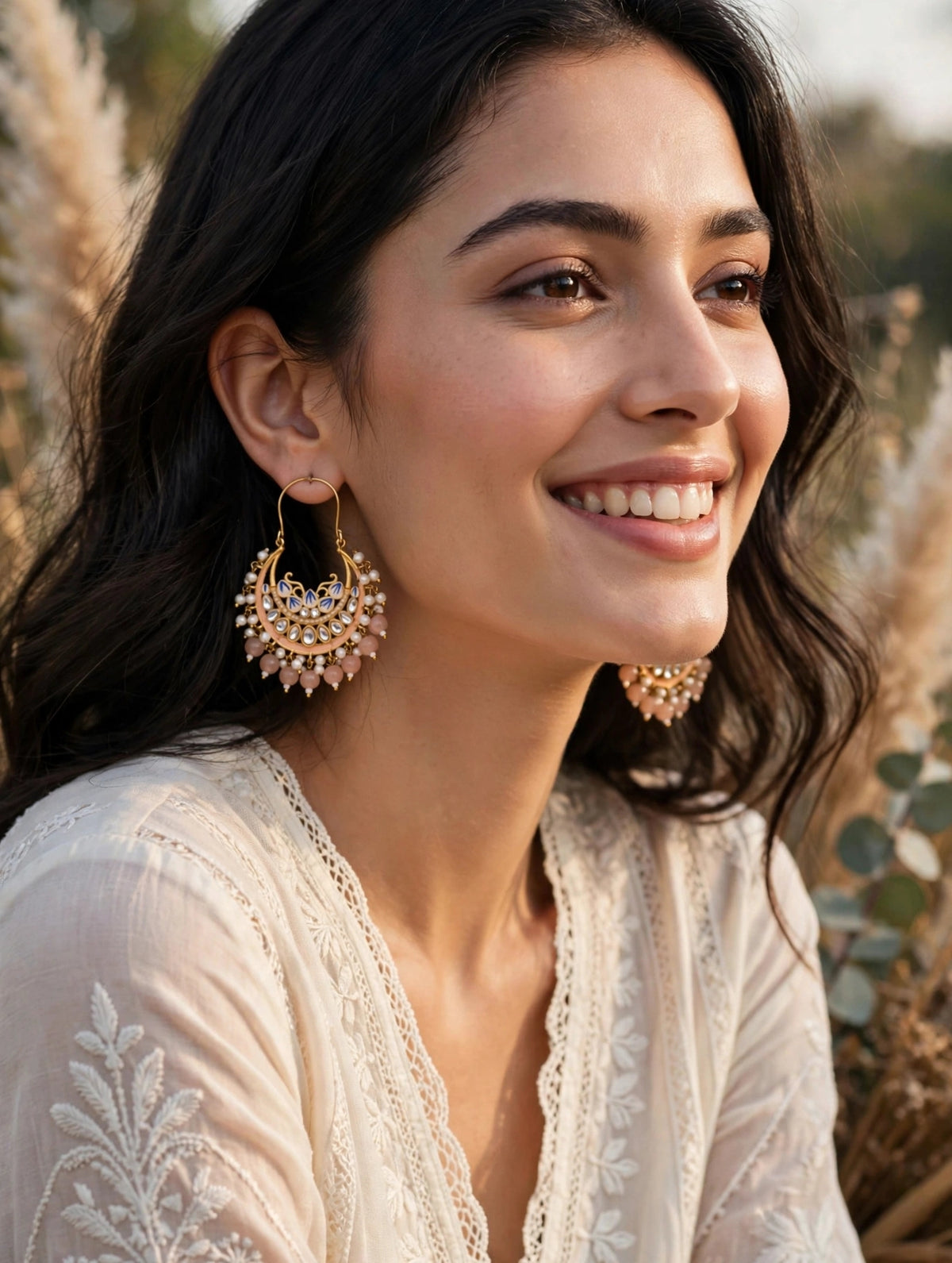 Zarvika Jaipuri Meenakari Chandbalis with Kundan