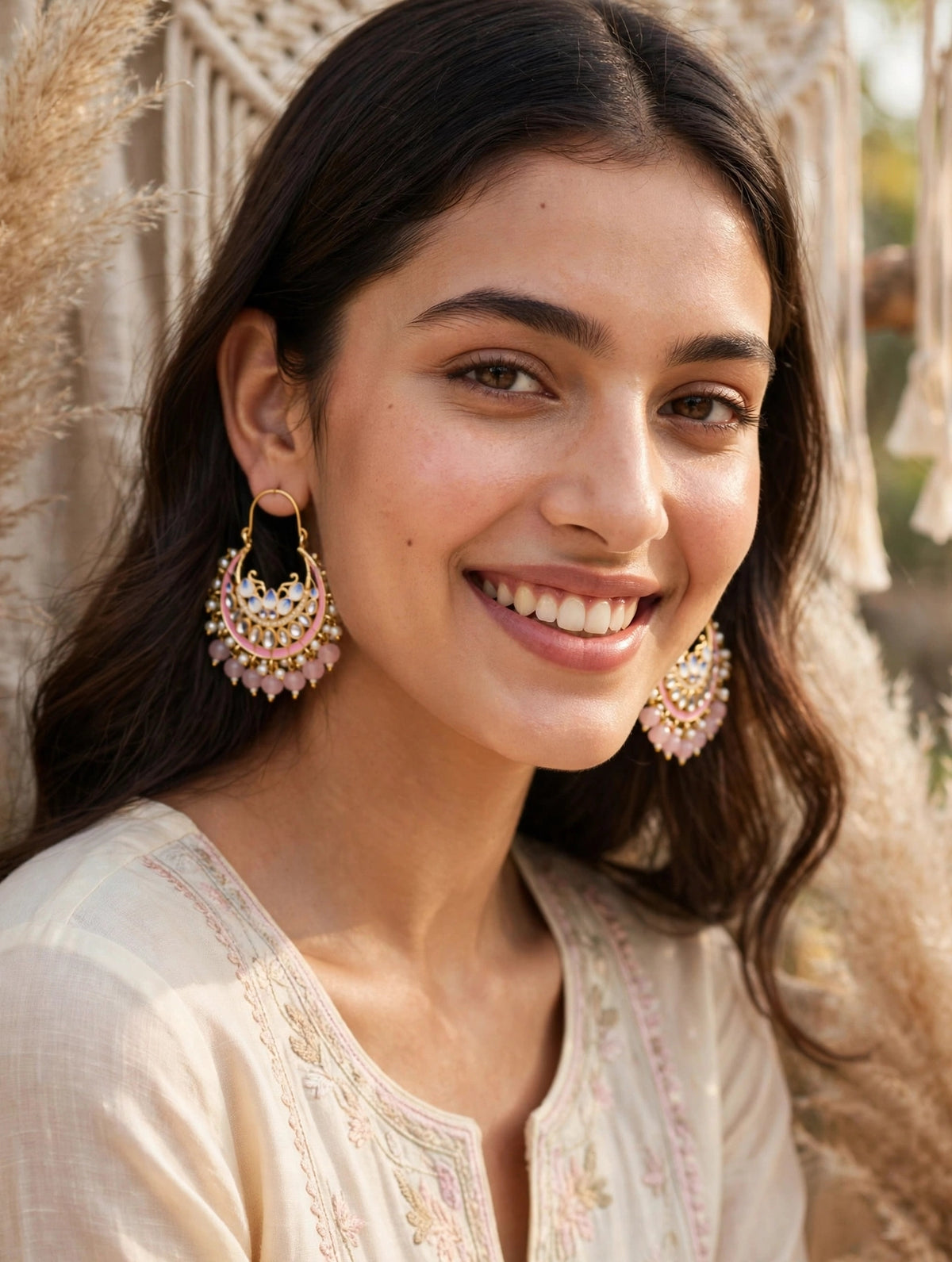 Zarvika Jaipuri Meenakari Chandbalis with Kundan