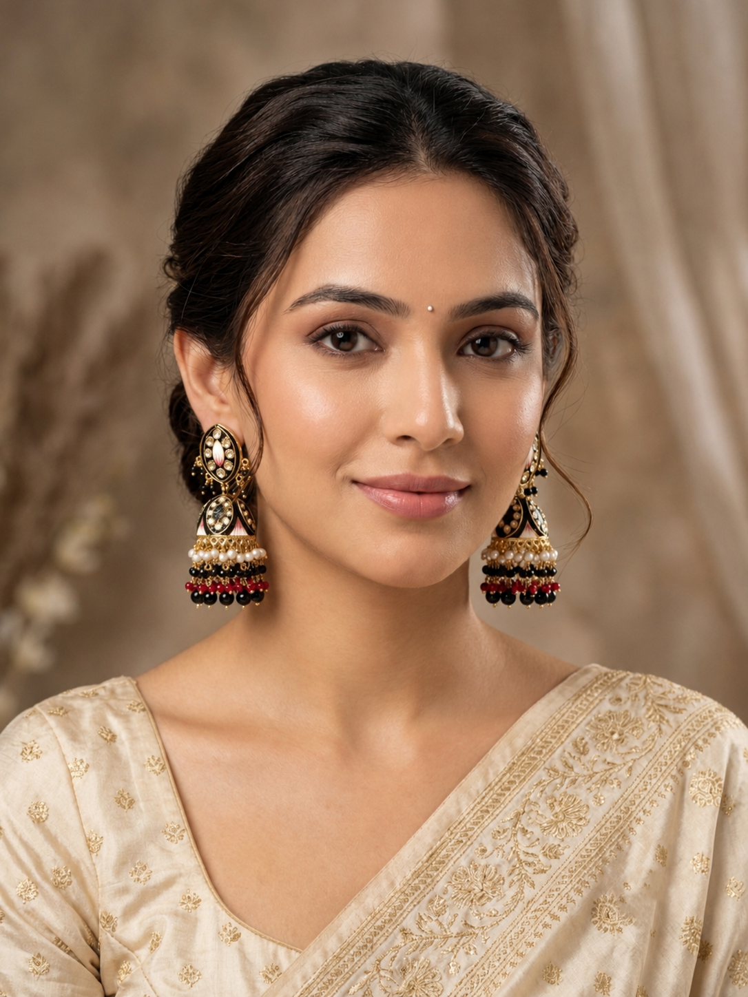 Zarvika Jaipuri Hand painted Meenakari Earrings with Kundan
